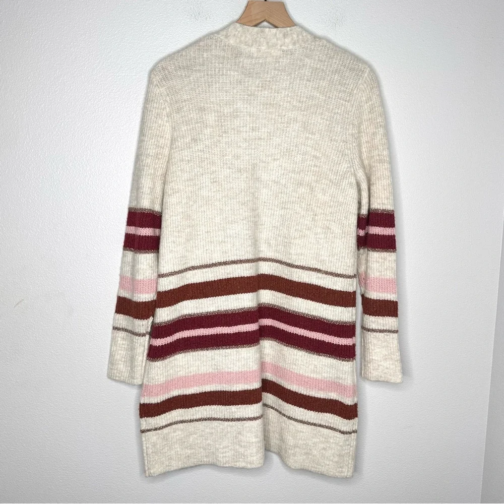 Retrology Open Cardigan M Long Colorful Gold Tan Pink Cozy Holiday Winter Knit